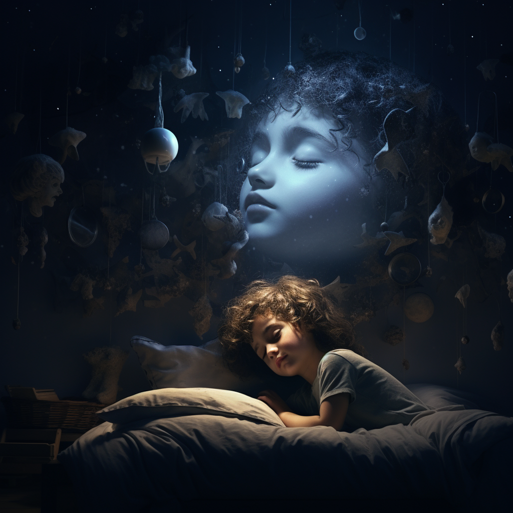 Child dreaming in dark bedroom