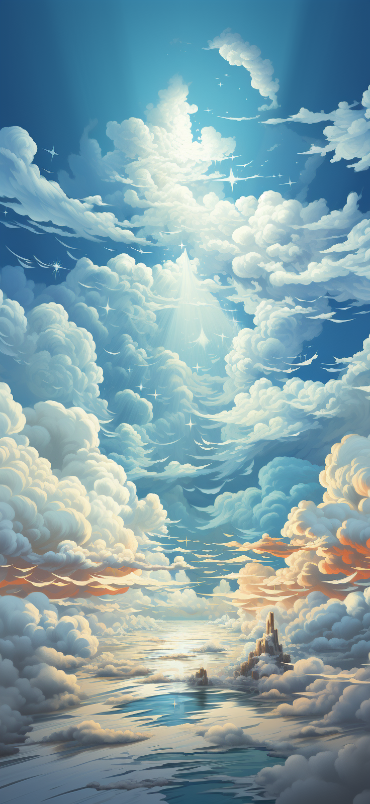 Dreamlike Blue Sky and Clouds Illustration