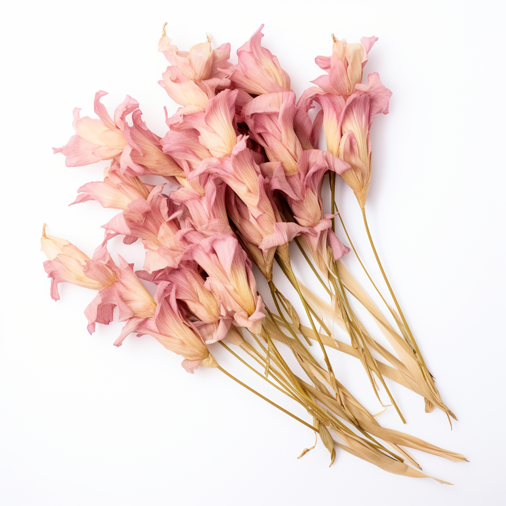 Dried gladiolus on white background