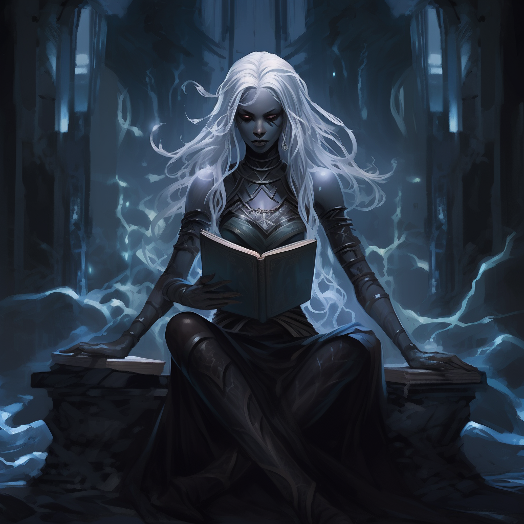 Dark Drow Elf Reading Obsidian Thrones of Books