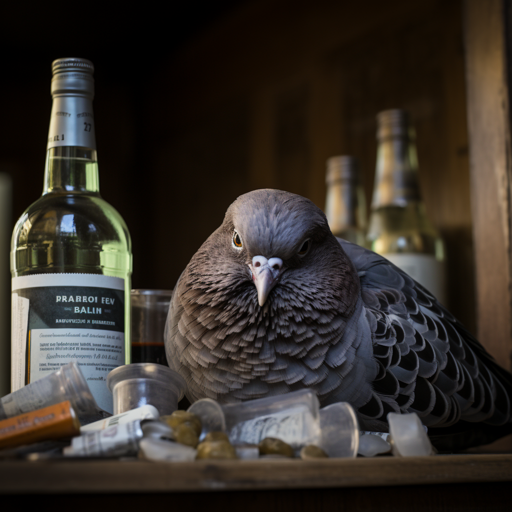 Drunken Pigeon Mockery with Bottle by Peace Dove Logo