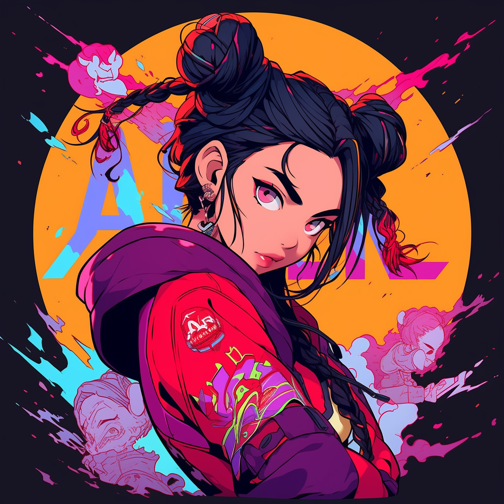 Dua Lipa as anime character with cool retrowave vibes