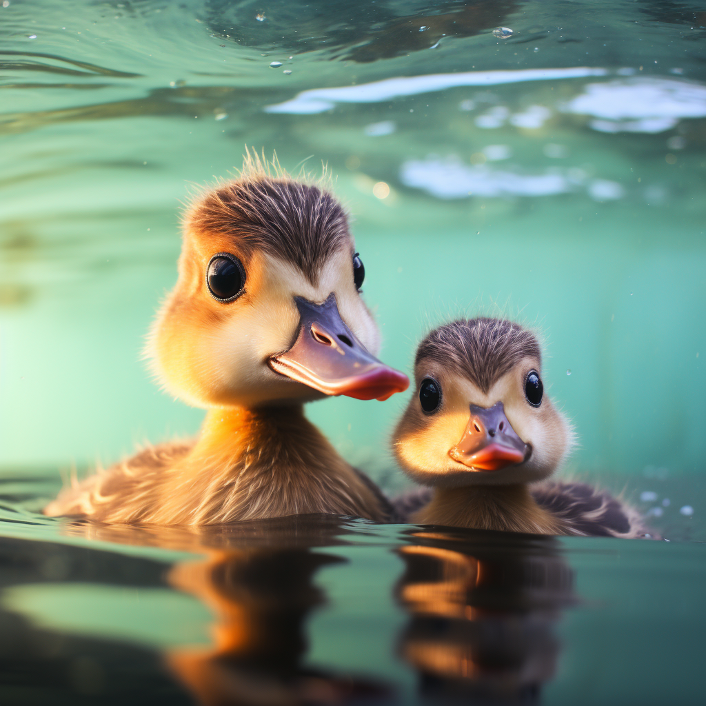 Beautiful Duck Mom and Duckling Swimming