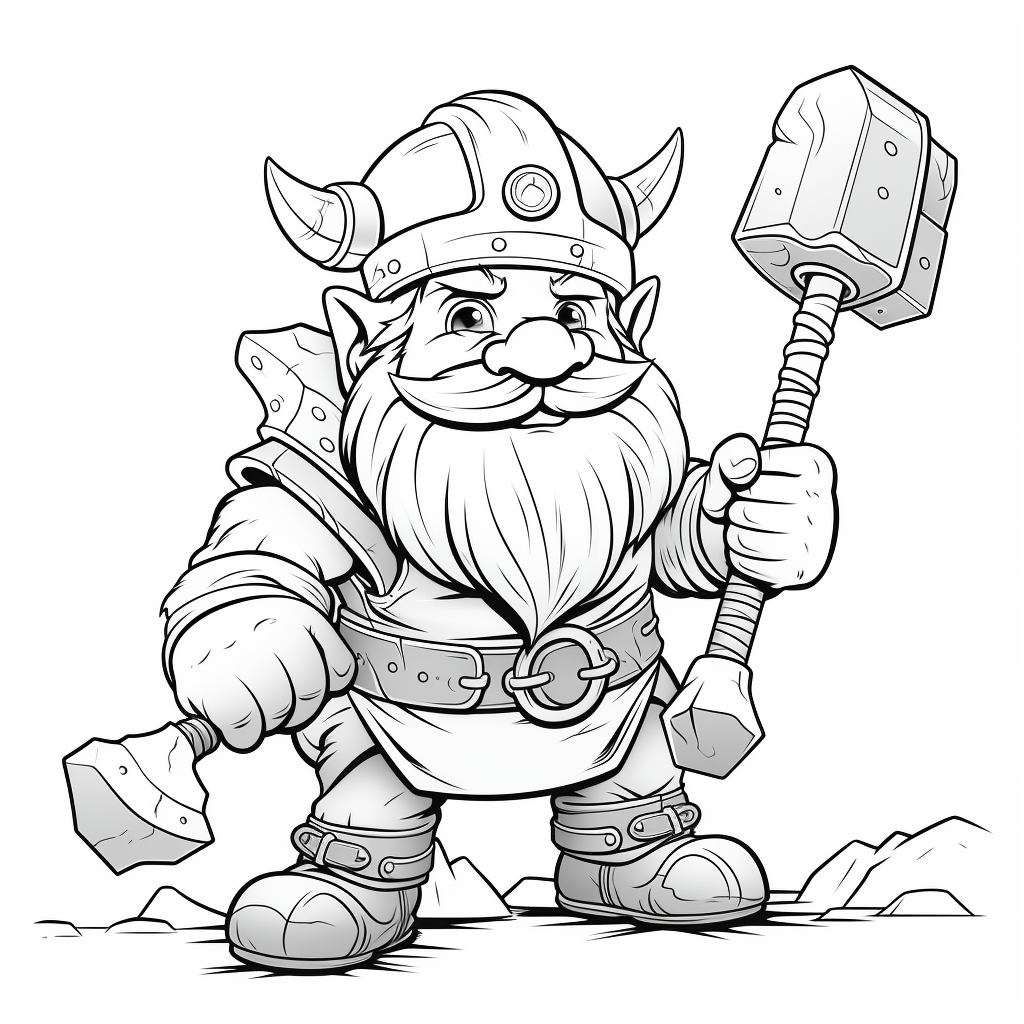 Dwarf holding axe in Pixar line art style