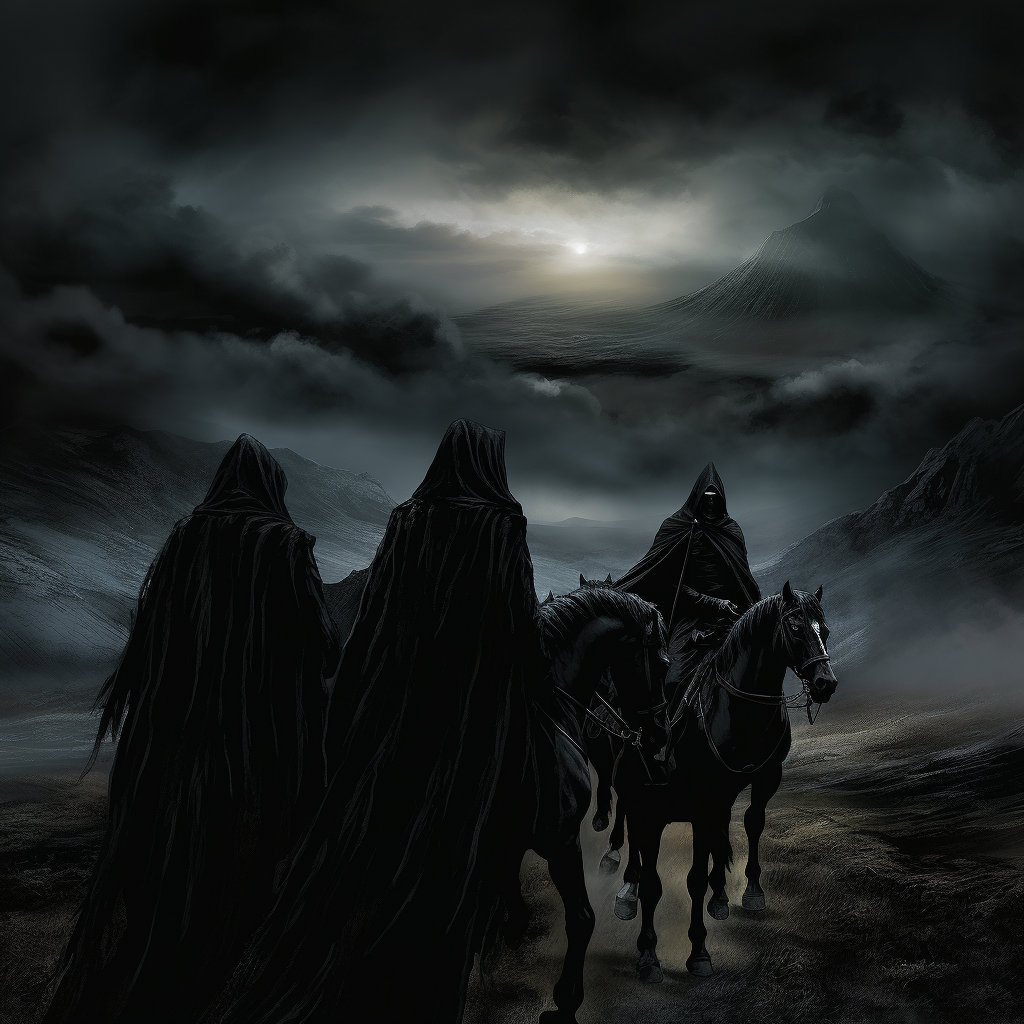 Nazgûl hunting with glowing eyes