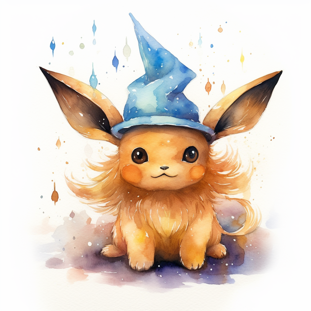 Cute Eevee wearing a wizard hat