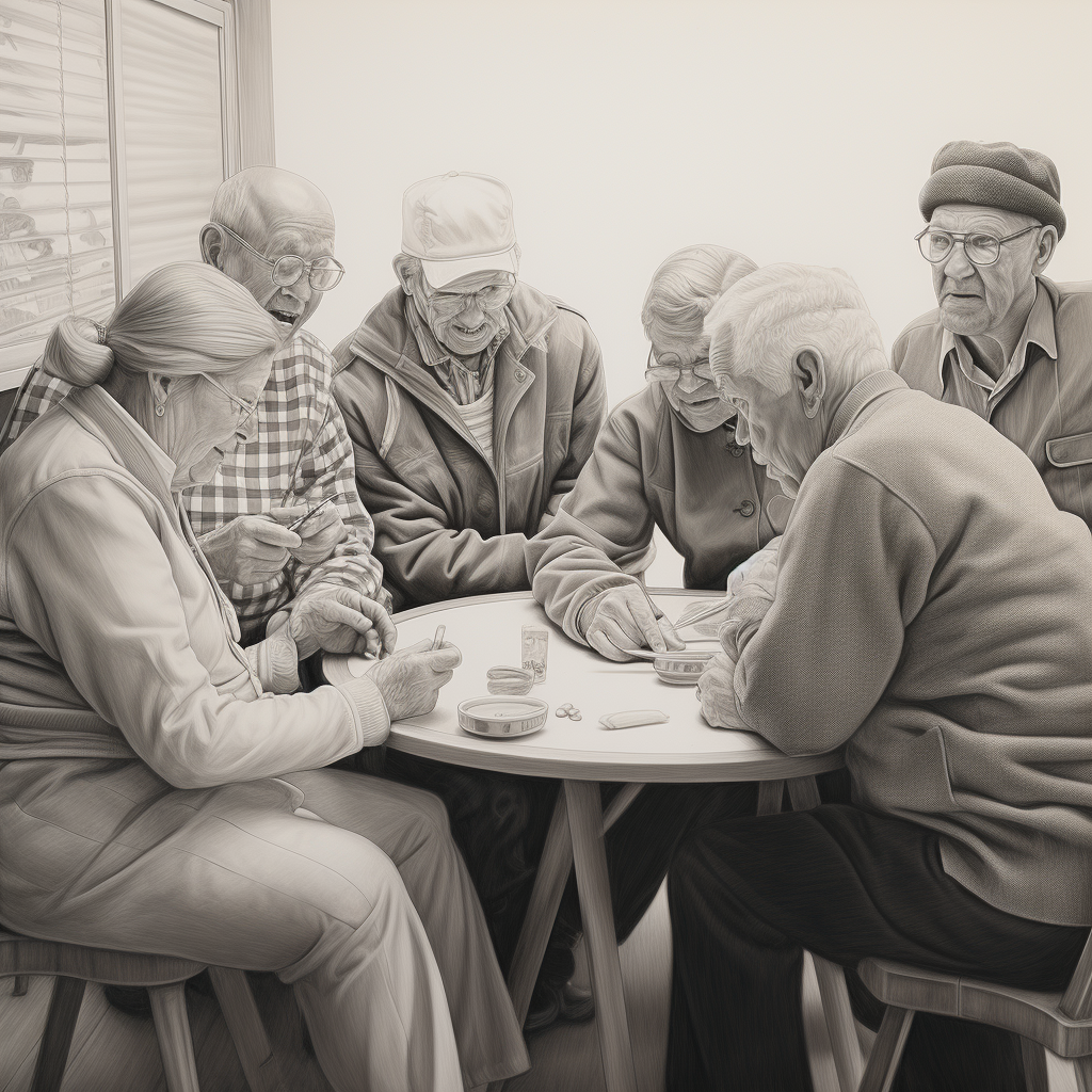 Elderly group discussing creative aging