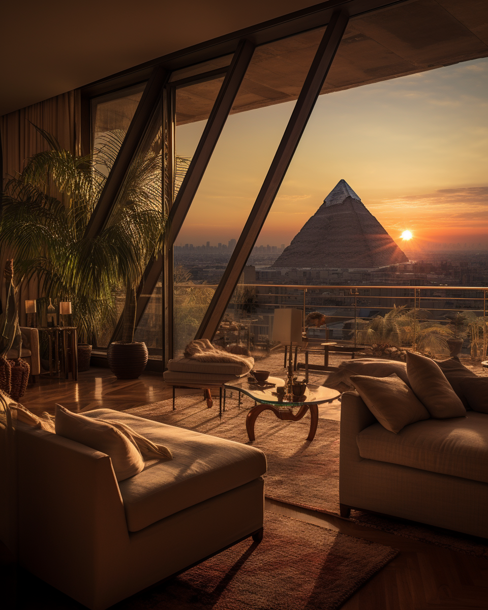 Elegant interior with pyramid view