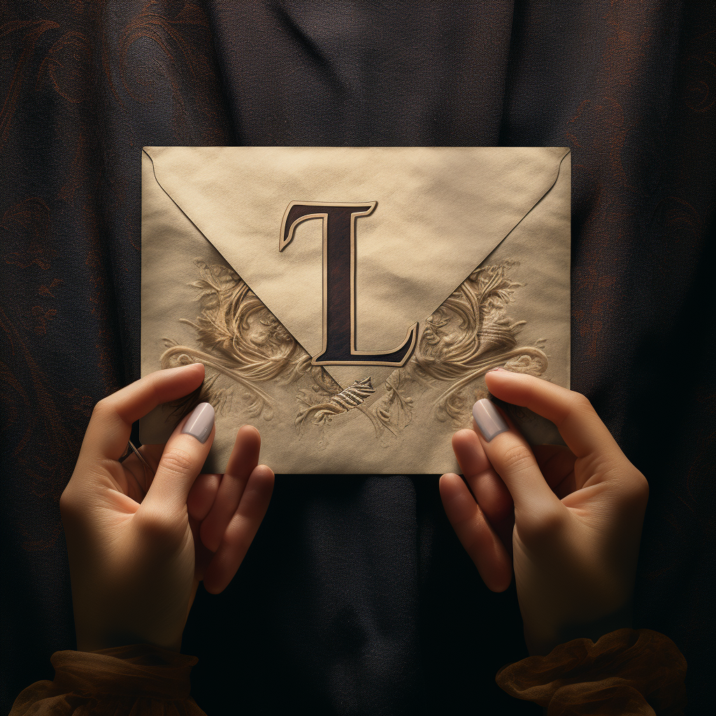 Hand holding elegant writing letter L4U