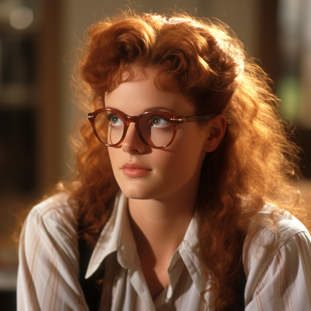 Elisa Donovan as Claire Kent with glasses and ponytail