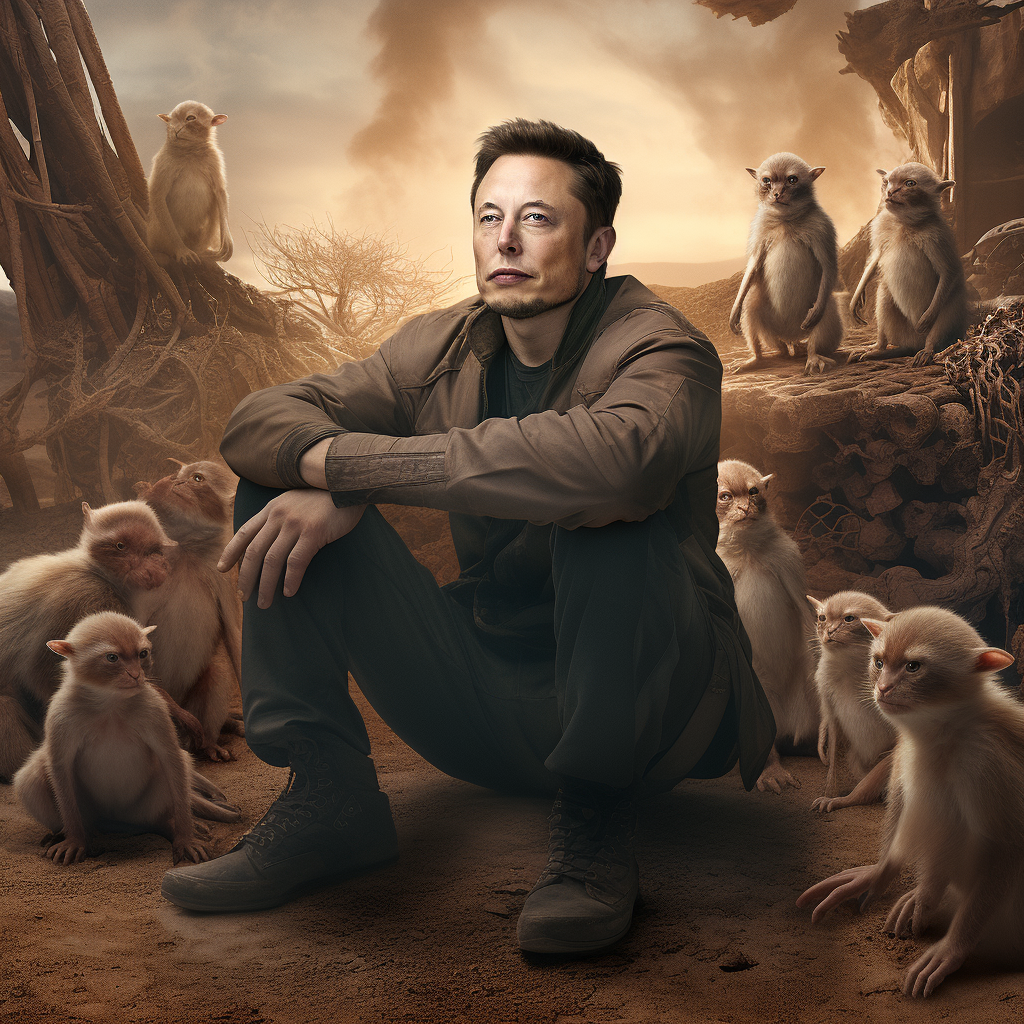 Elon Musk leading monkeys on Mars