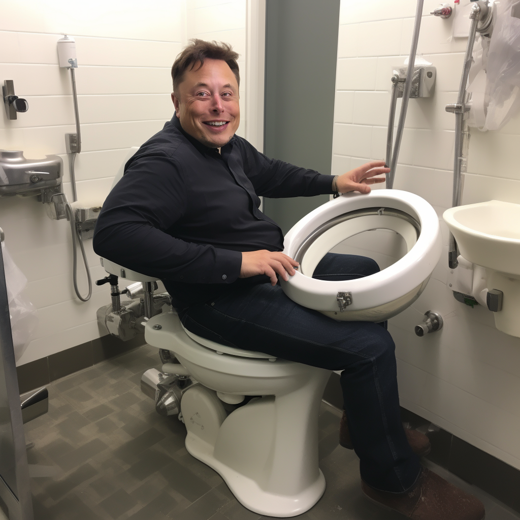 Elon Musk being wheeled out in toilet