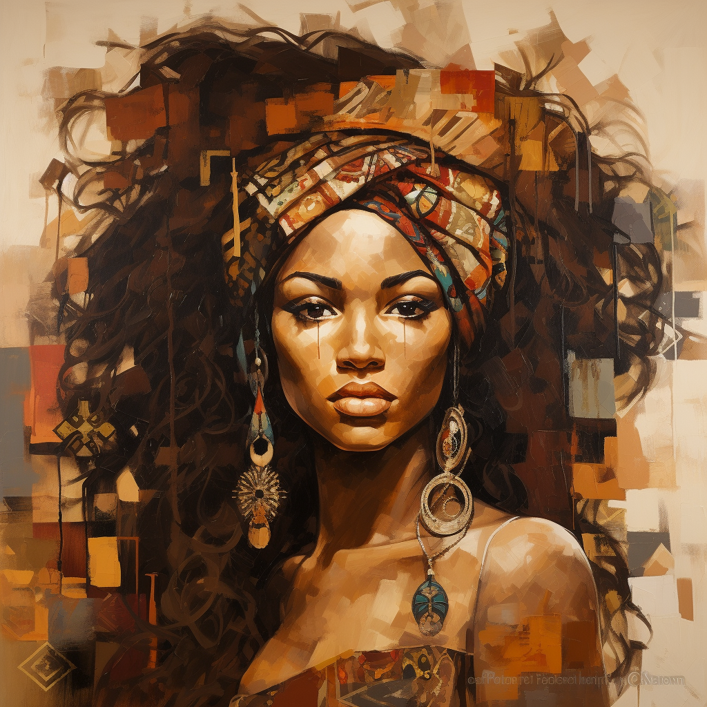 Brown African woman embracing diversity artwork