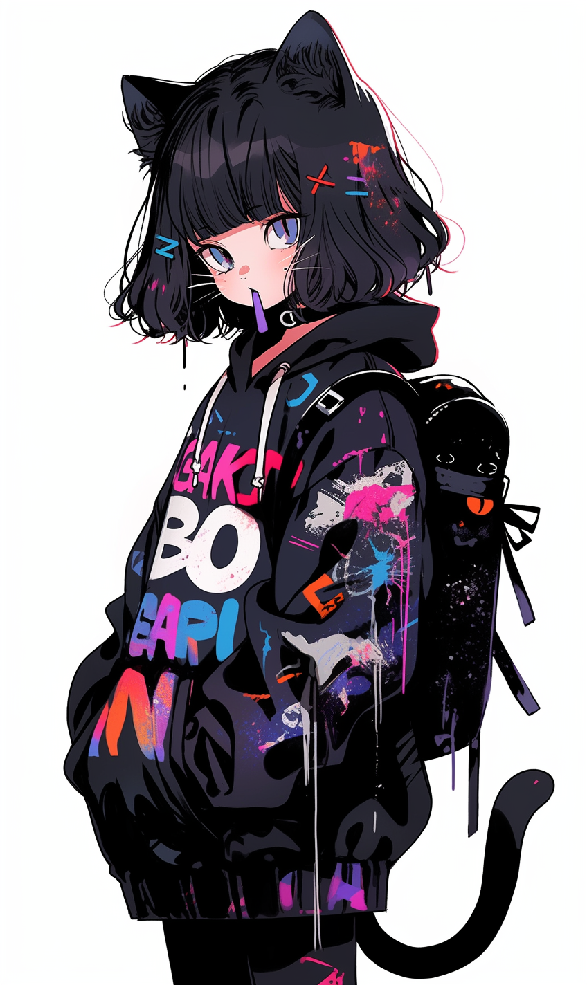 Emo cat girl with Ghibli style