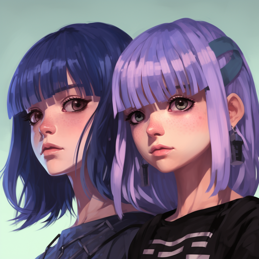 Two Emo Anime Girls with Purple Hair