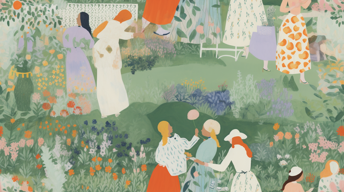 Vibrant gouache English garden illustration