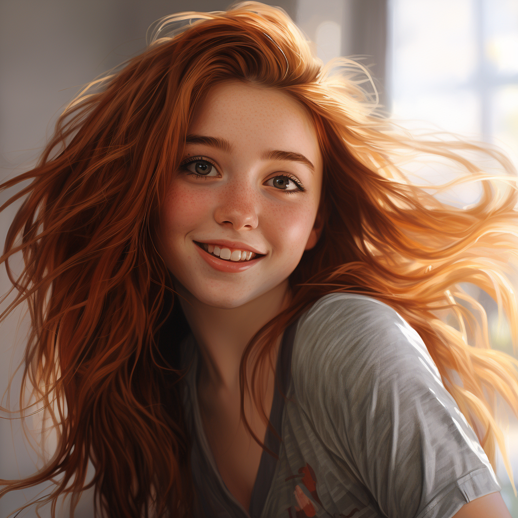 Photorealistic teenage girl with mischievous joy