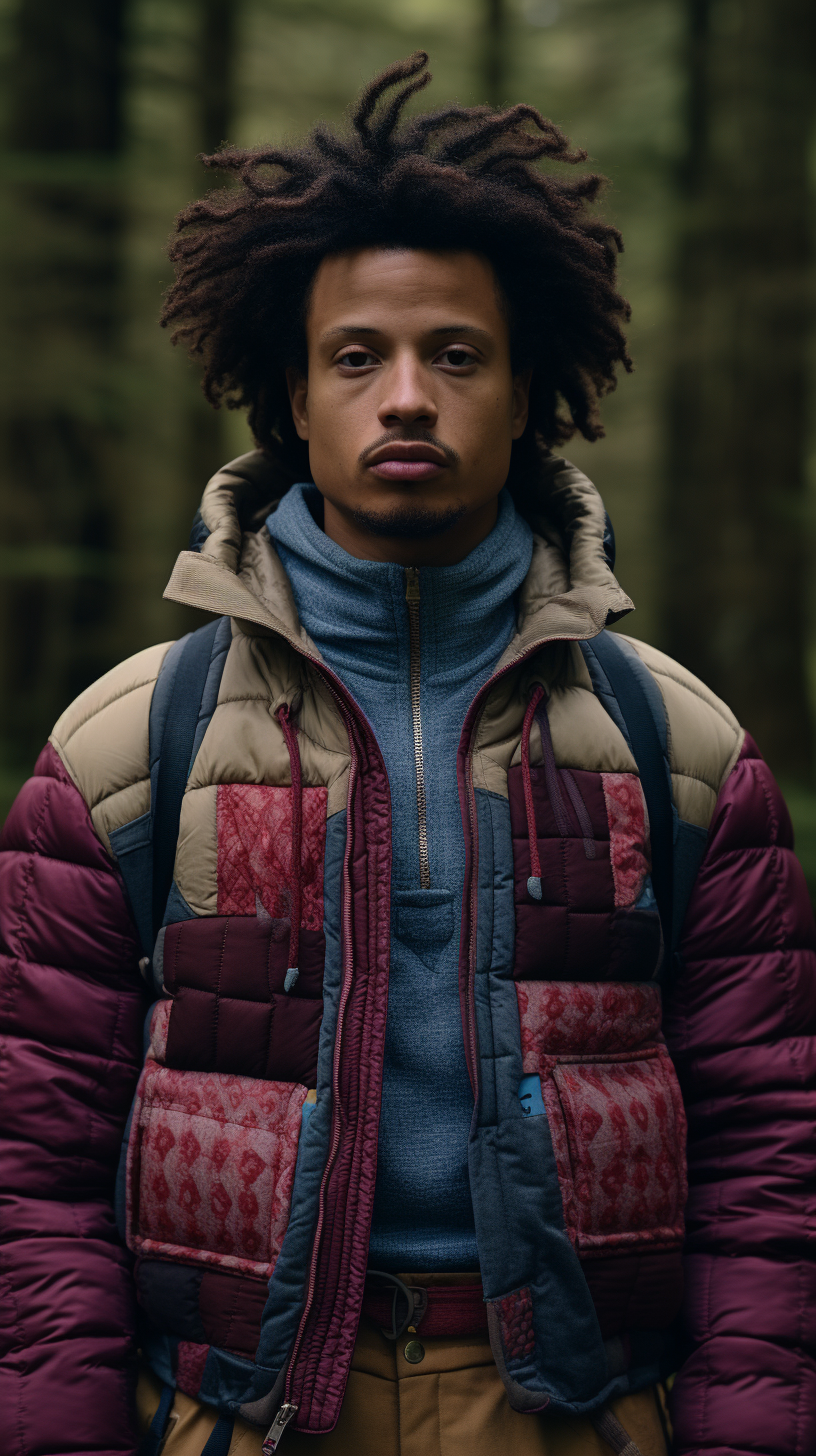 Eric Andre wearing futuristic quilted fashion