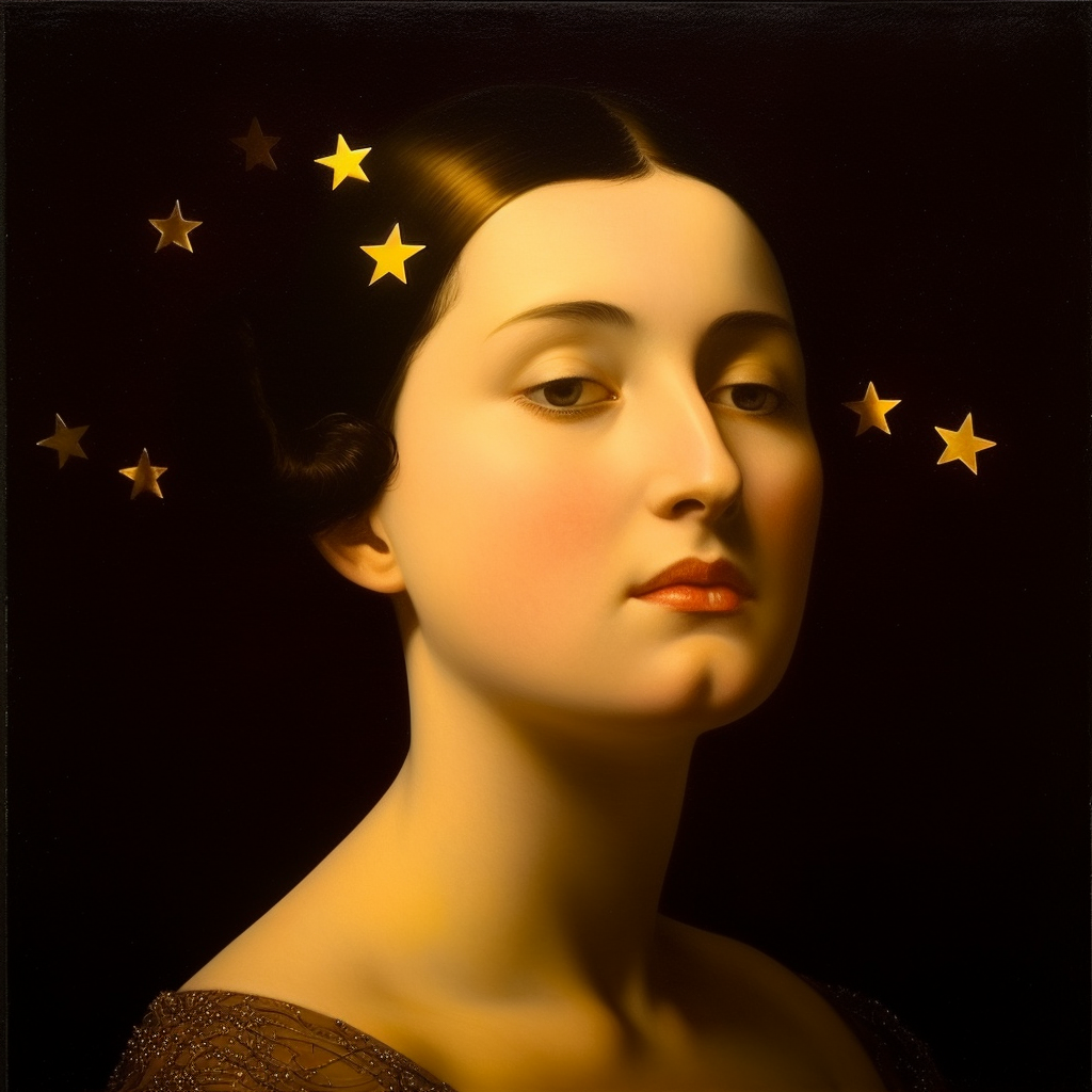 Dreamy woman surrounded by stars