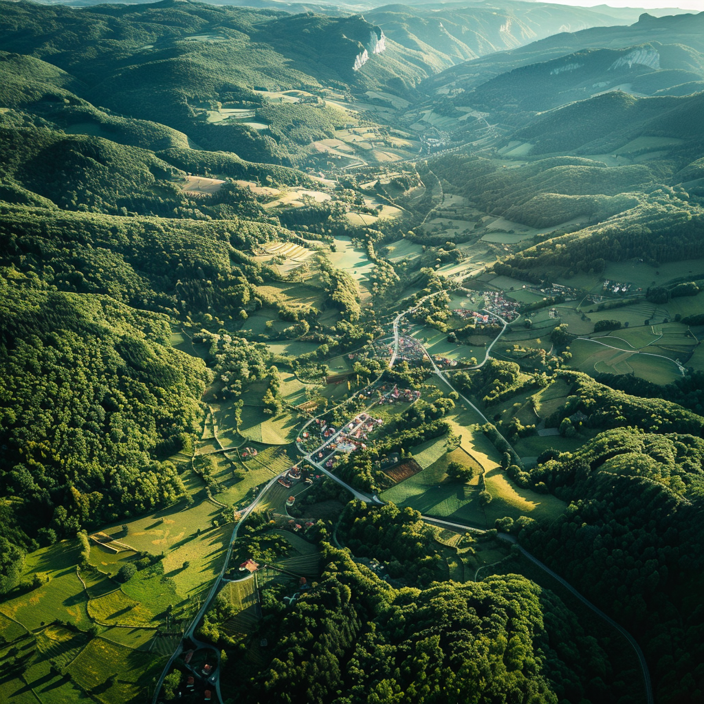 Europe hilly countryside aerial photography