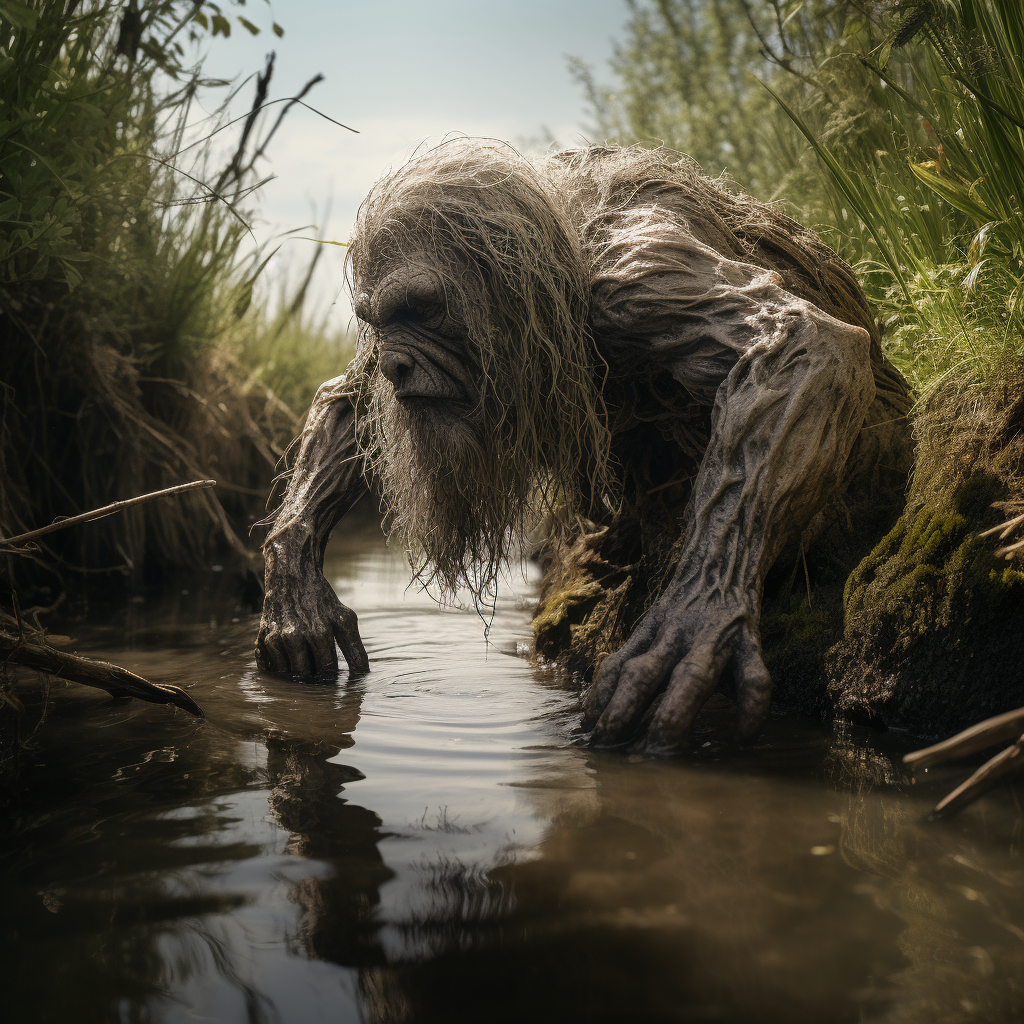 Troll in European wetlands, stalking its prey