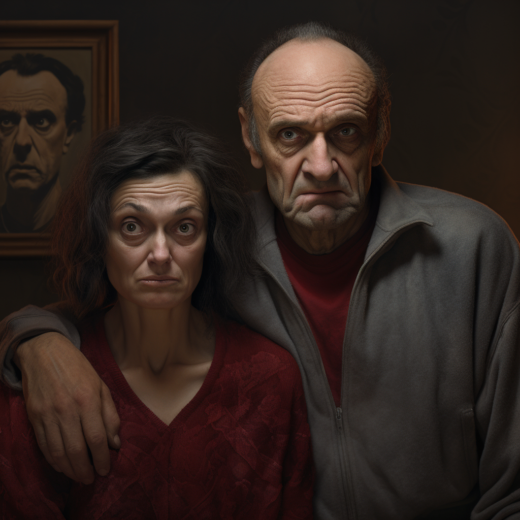 Evil Mom Dad Menacing Stares Hyperrealistic