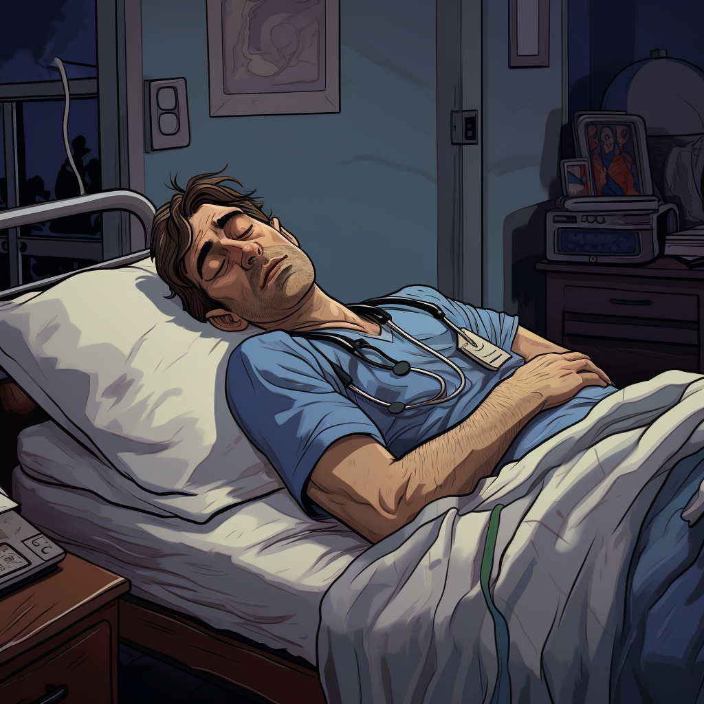 Exhausted Resident Physician Sleeping with Pager