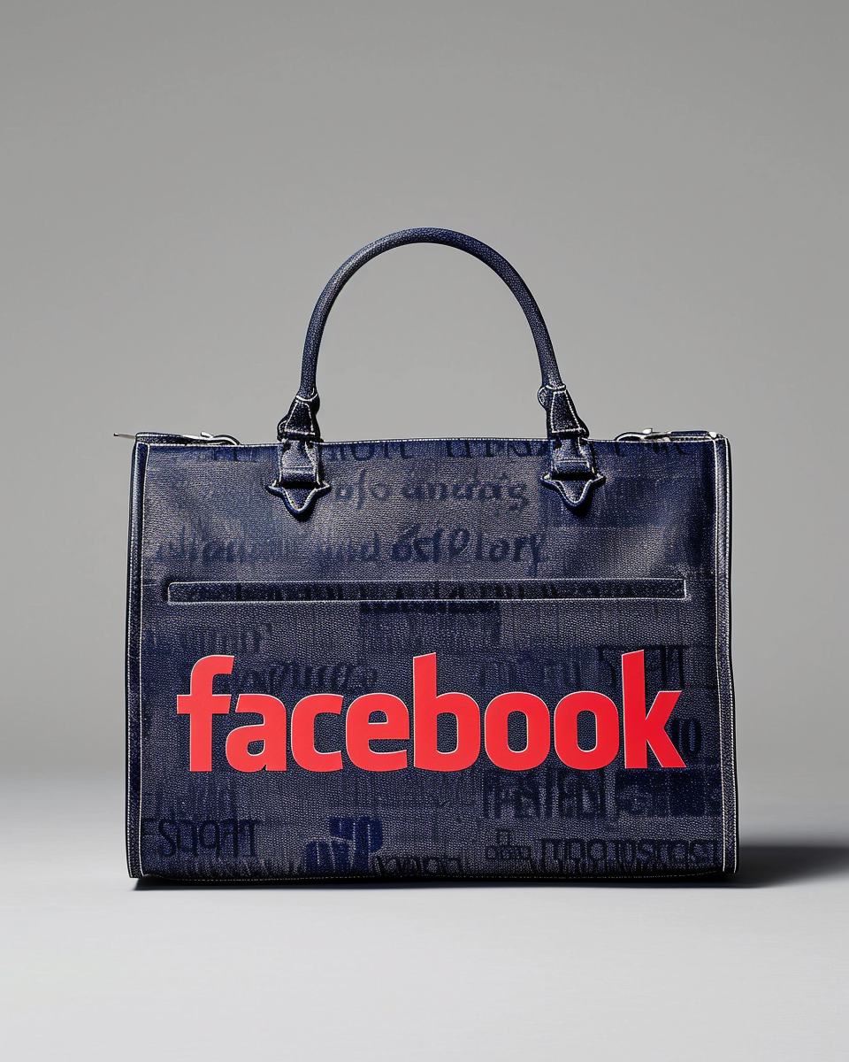 Facebook branded luxury bag on gray background