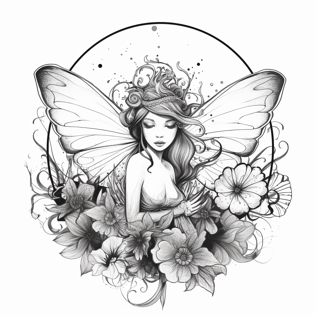 Fairy inside flower pen graphic