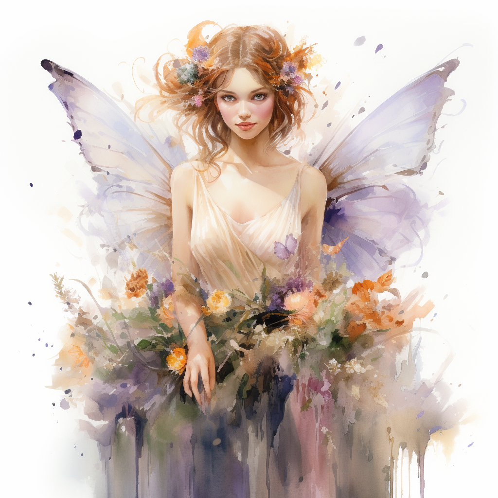 Gorgeous fairy in flower dress painting