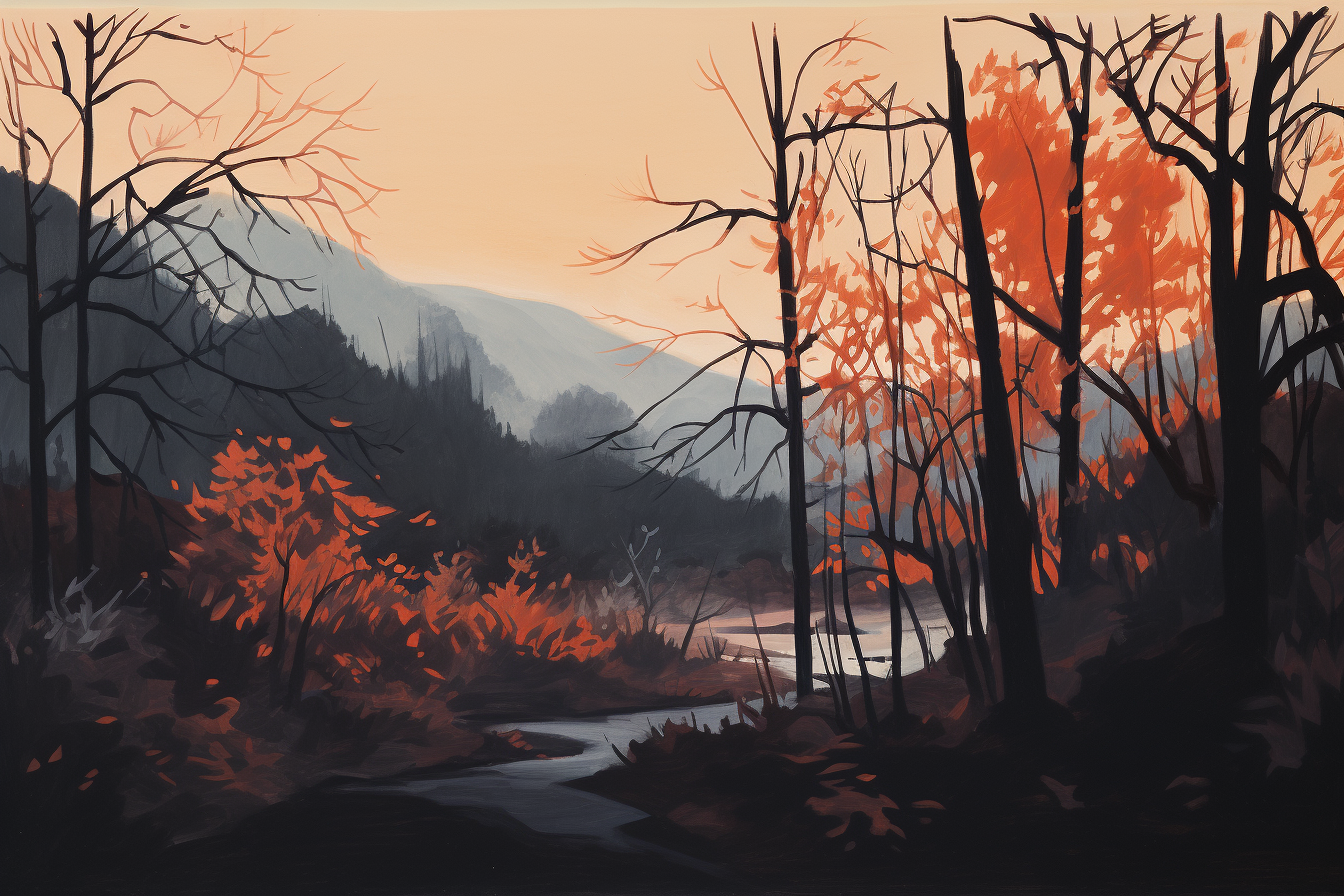 Vibrant fall foliage at dusk painting