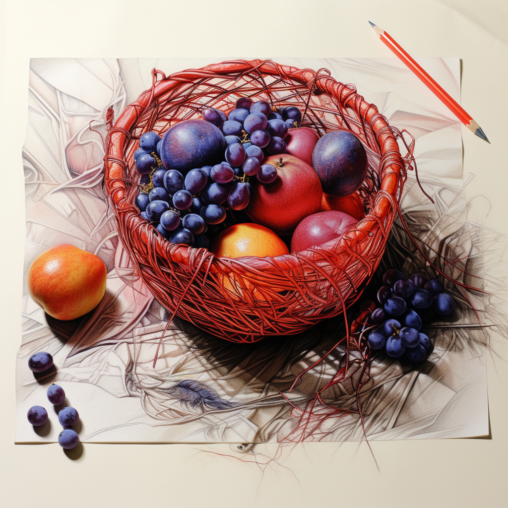 Sketch of fallen fruit basket