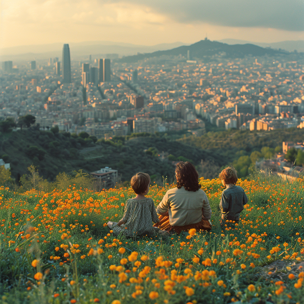 Family enjoying time in green meadow