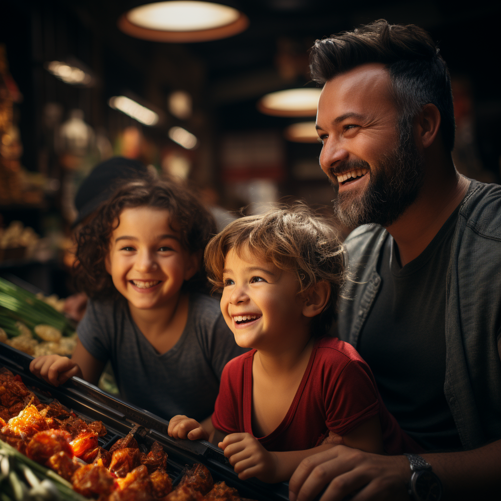 Family shopping in grocery store