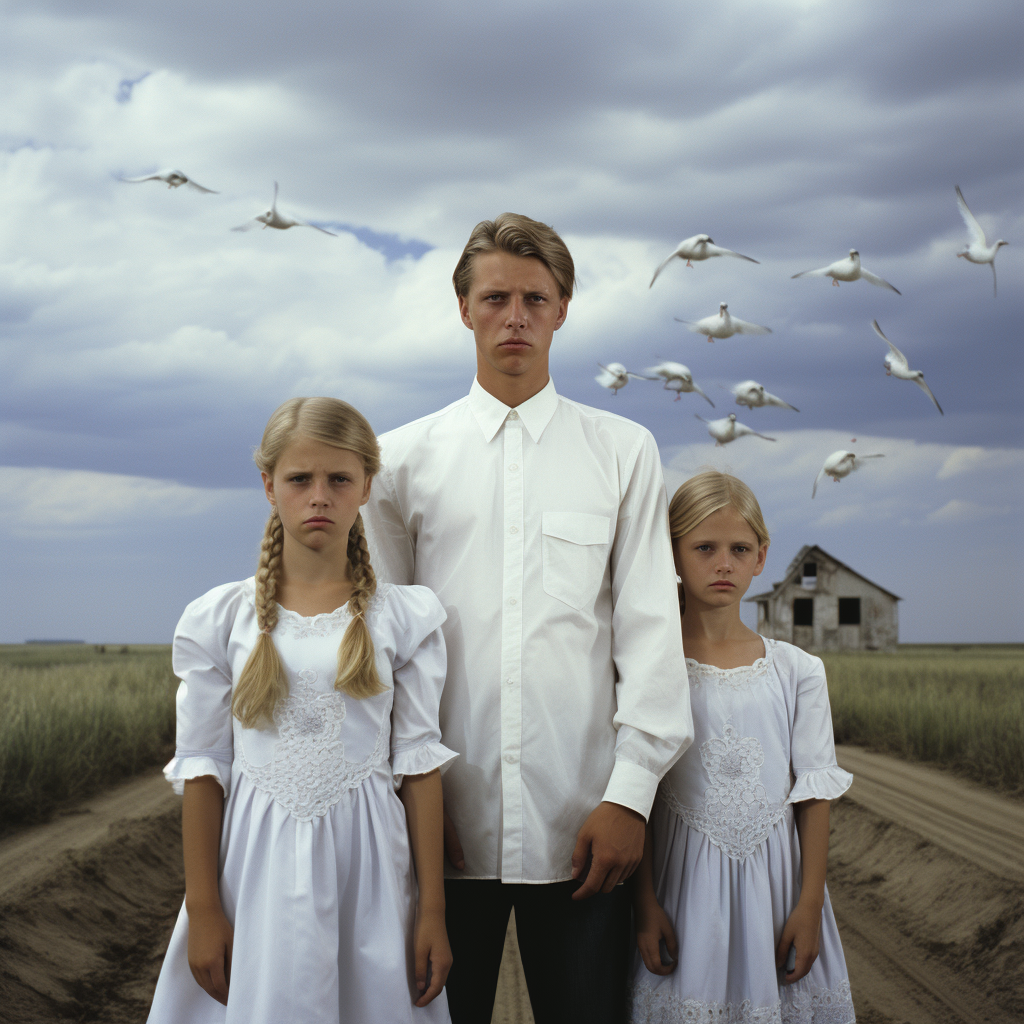 Family in Farmland, Realistic Scene