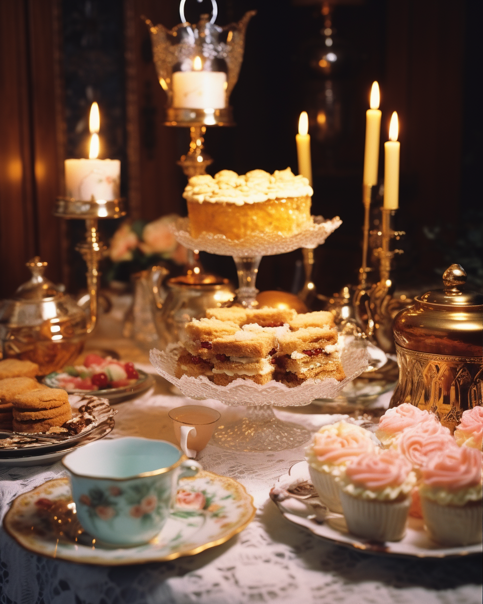 Decadent cakes and pastries on a fancy table