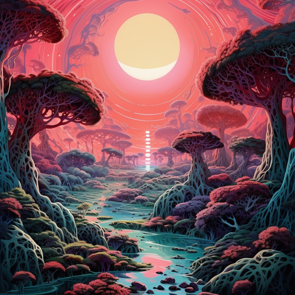 Avatar-inspired sunrise nature scene