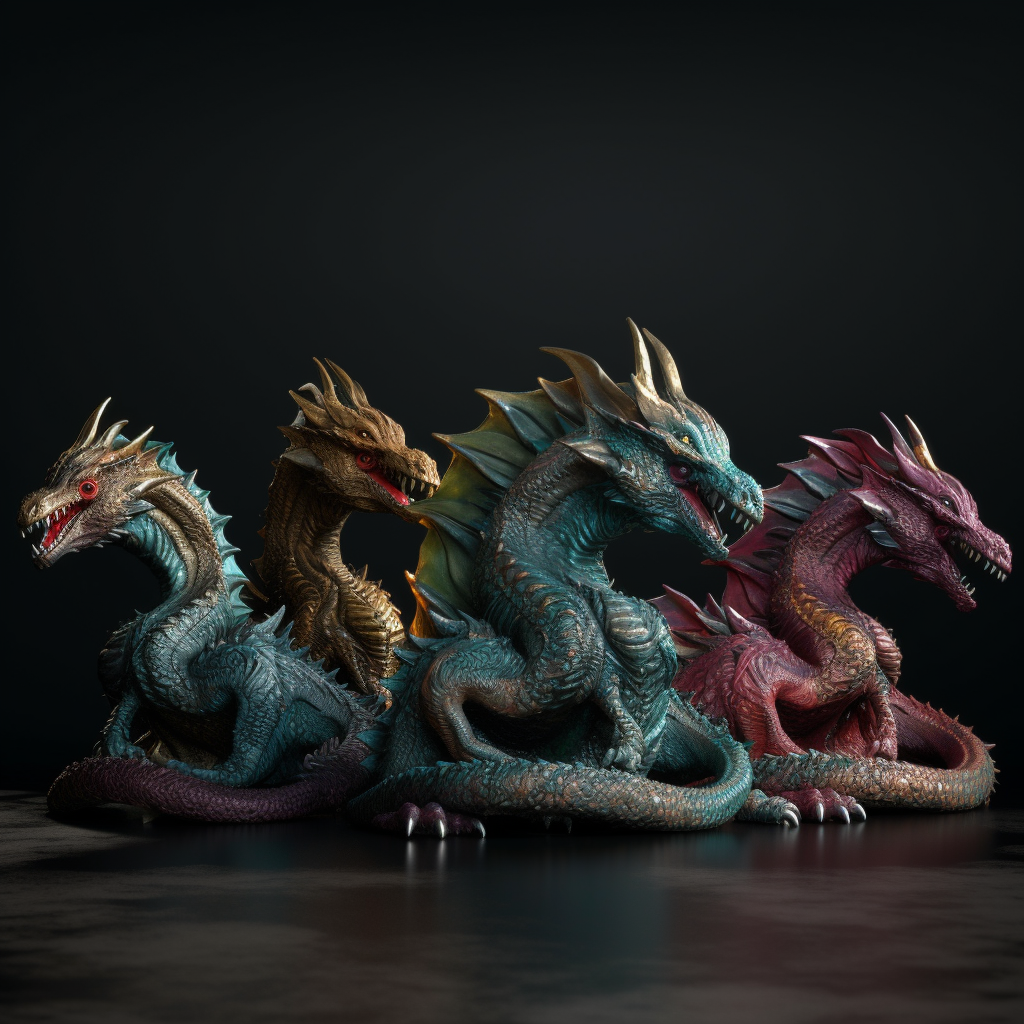 Dark fantasy colored miniatures with dragonlike creatures