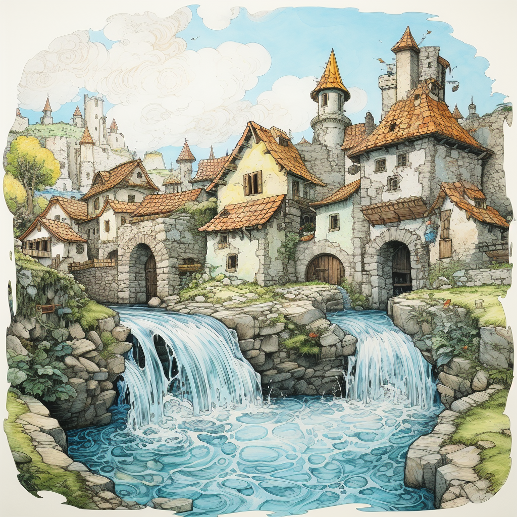 Charming medieval village near a whirlpool