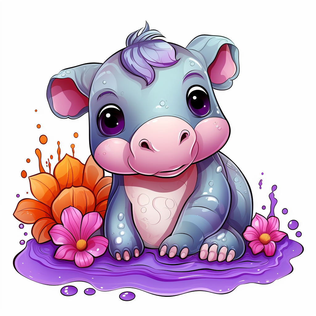 Cute fantasy baby hippo coloring page