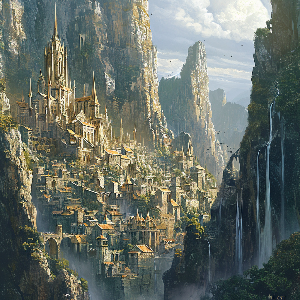 Fantasy City Stone Buildings Mountains