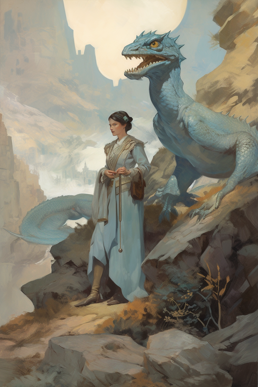 Baby blue dragon in a fantasy medieval painting