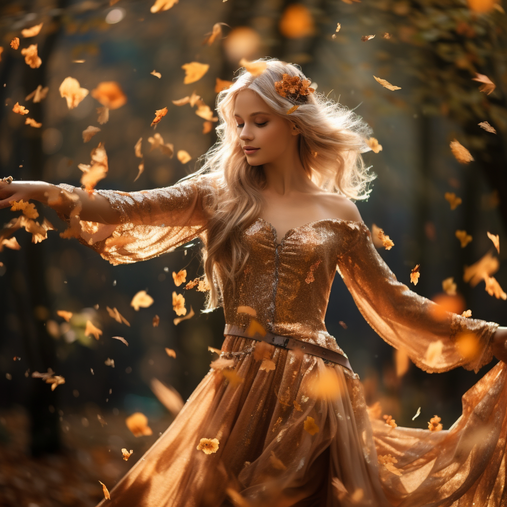 Dakota Fanning as Elven Dancer-Mage in Autumn Forest