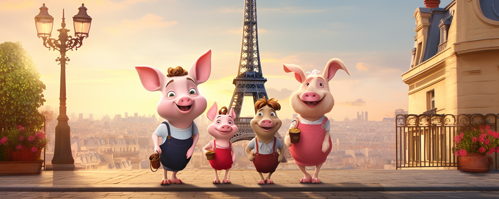 Cartoon pigs celebrating farewell party