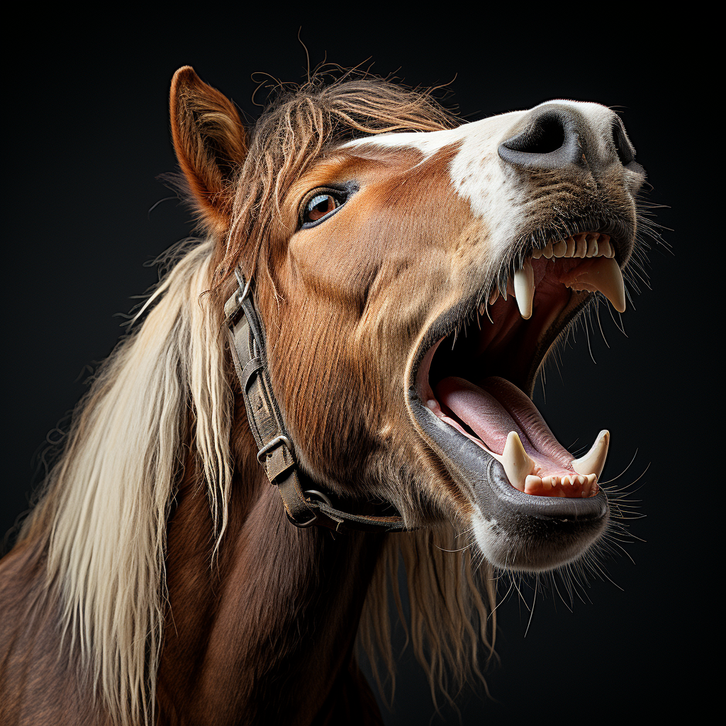 Fat horse laughing at pony