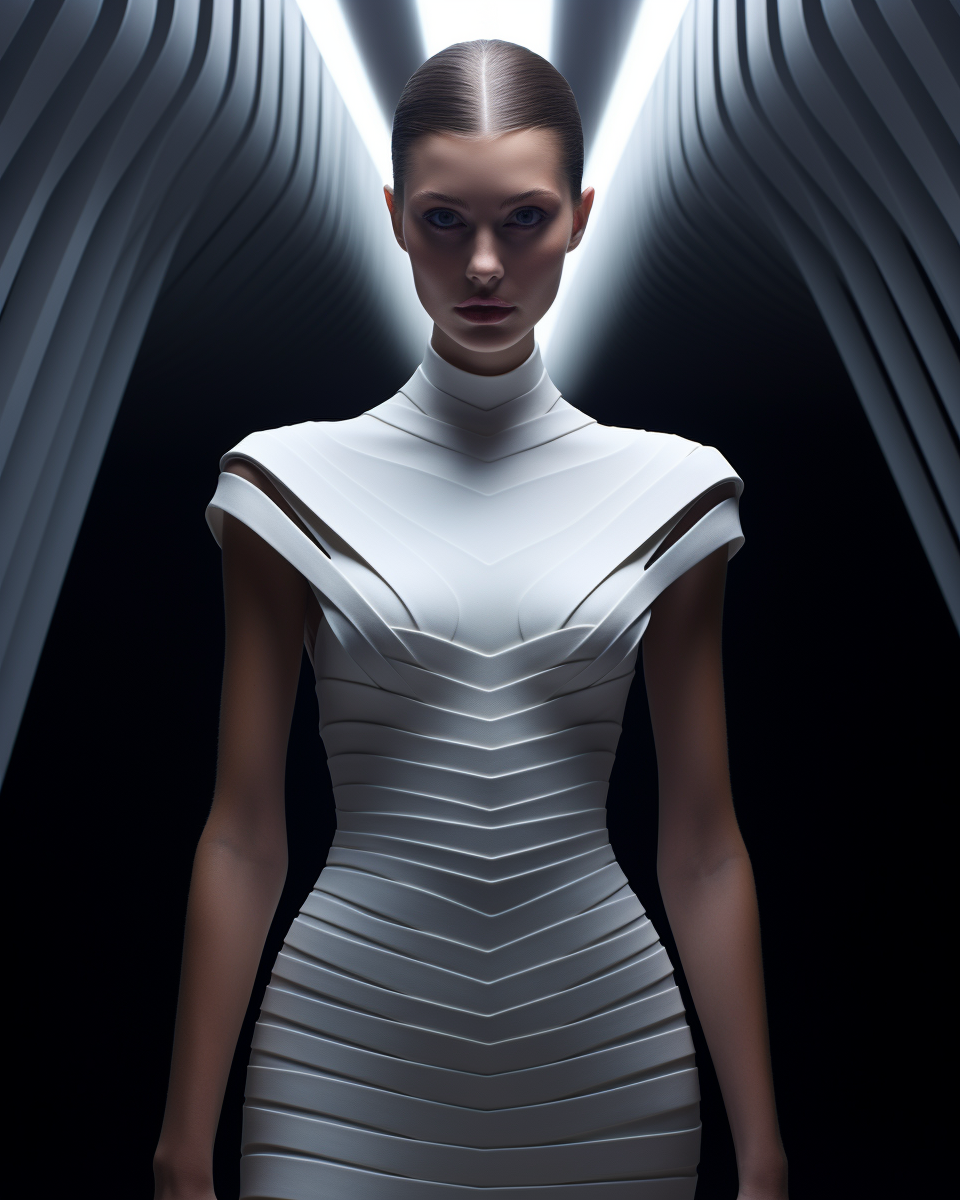 Stylish female alien model in futuristic fashion