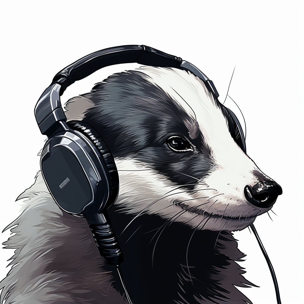 Female badger wearing headset on white background