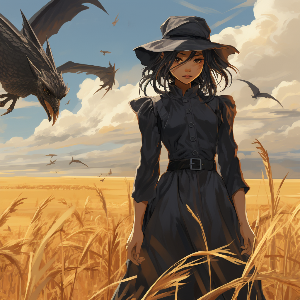 Female black dragon in farmer outfit