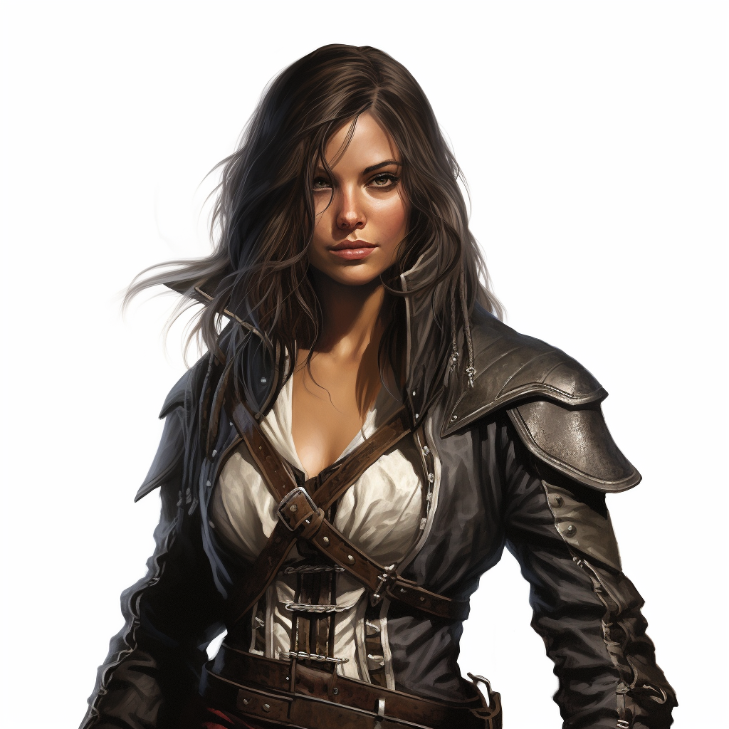 Female fantasy rogue thief white background portrait