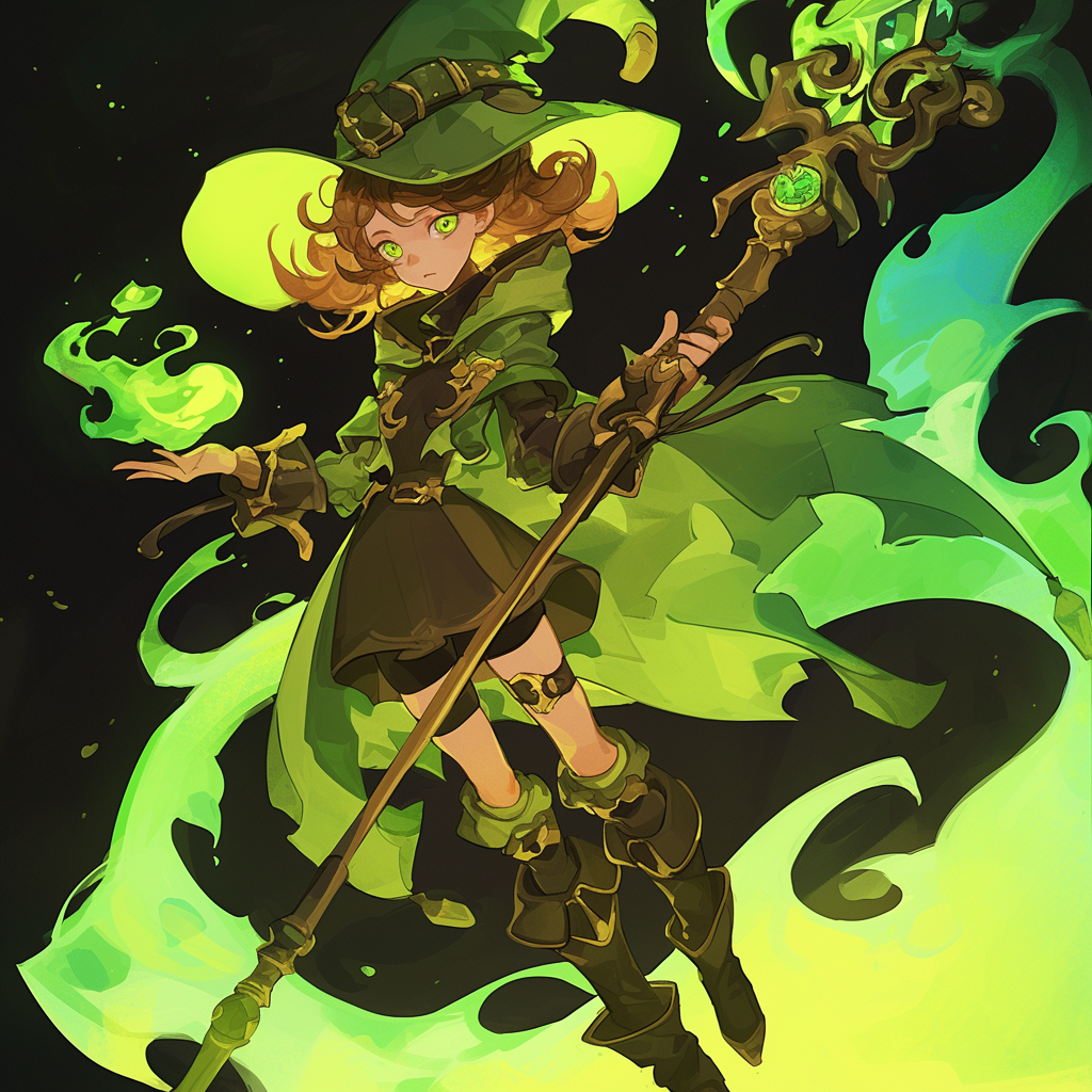 Female mage in green and gold